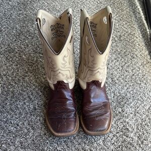 Old West Cream and Brown Cowboy Boots
